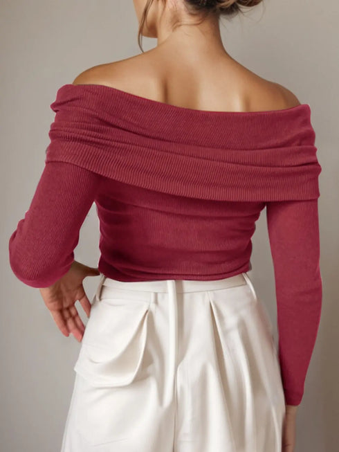 'Viatrix' Wool Knit Off-Shoulder Sweater - Celes Fashion